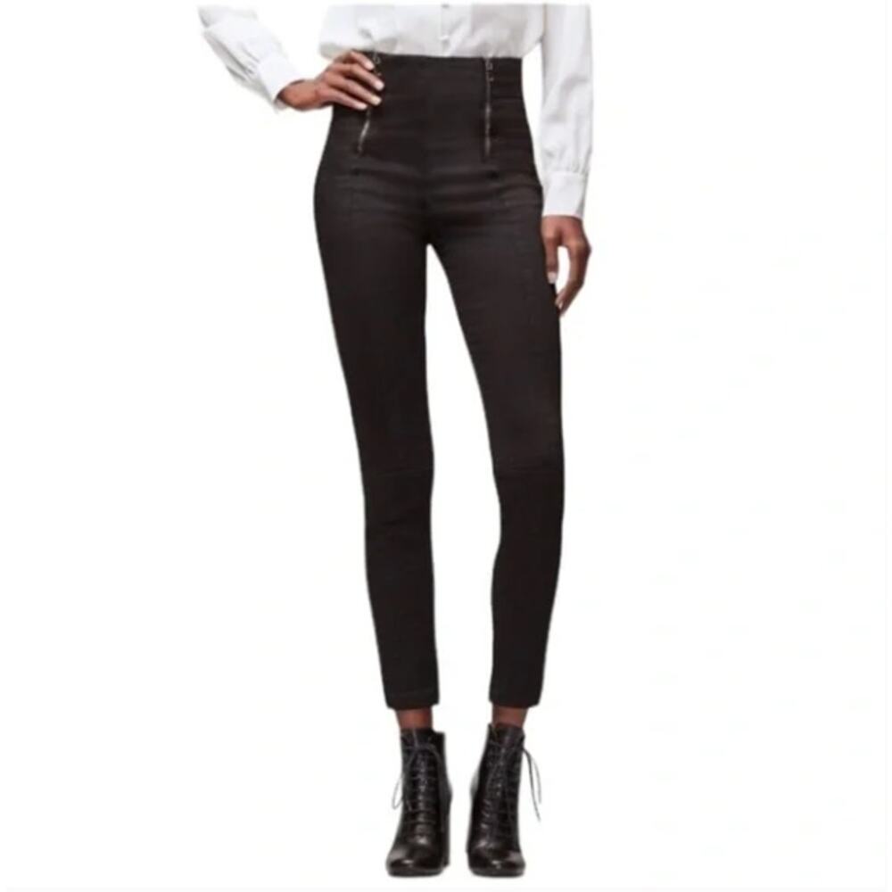 FRAME Double Zip Waist Skinny Jeans In Noir Black Size 28